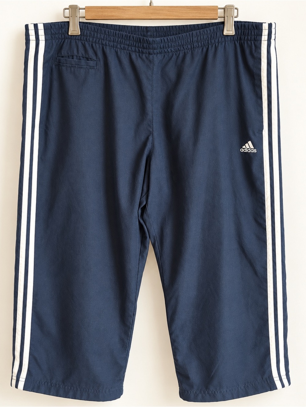 Adidas Navy 3 Stripe Capri Track Pants Women’s L Y2K Sporty Cropped